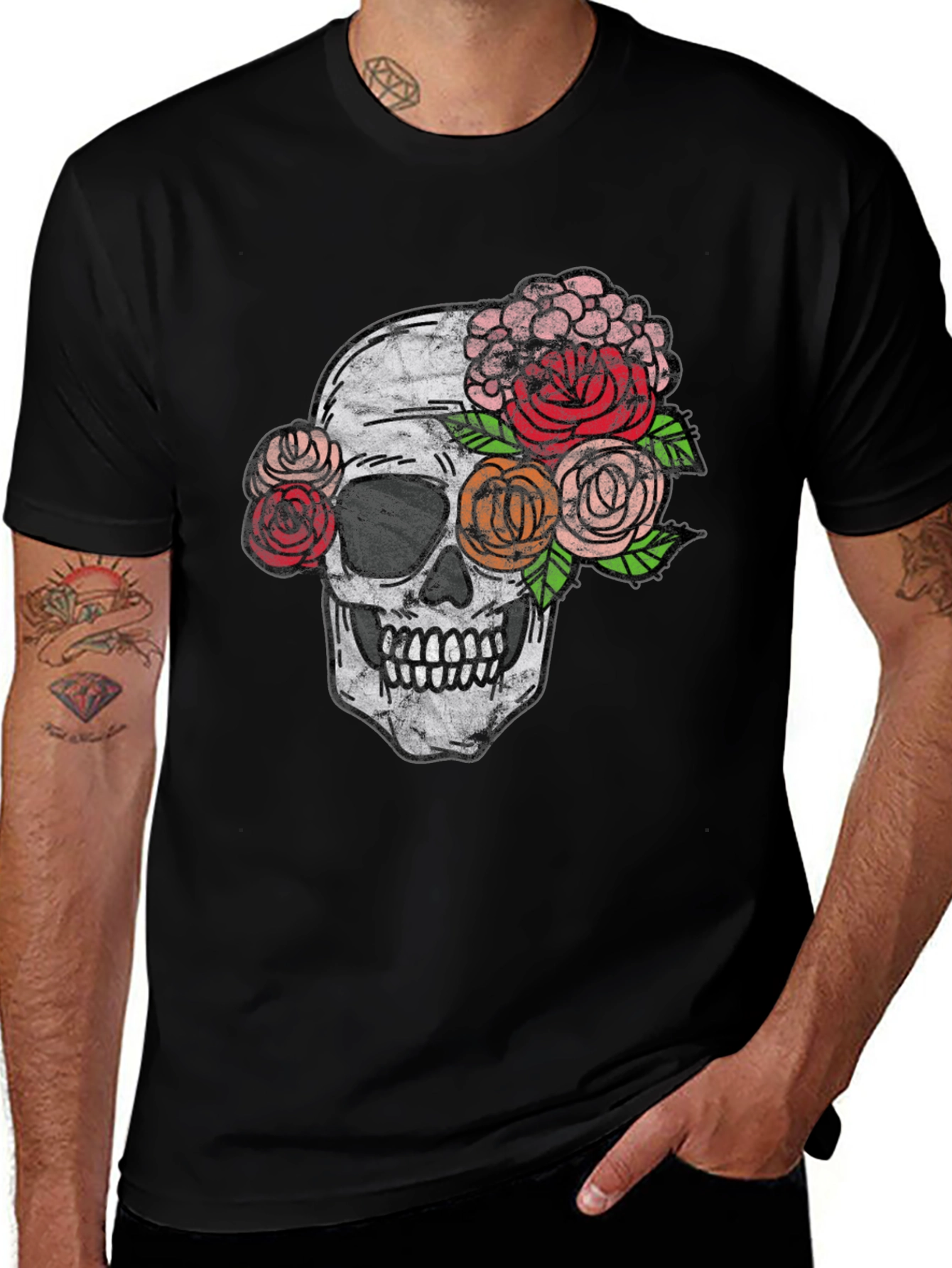Skull & Roses Graphic Tee - Unisex Black T-Shirt