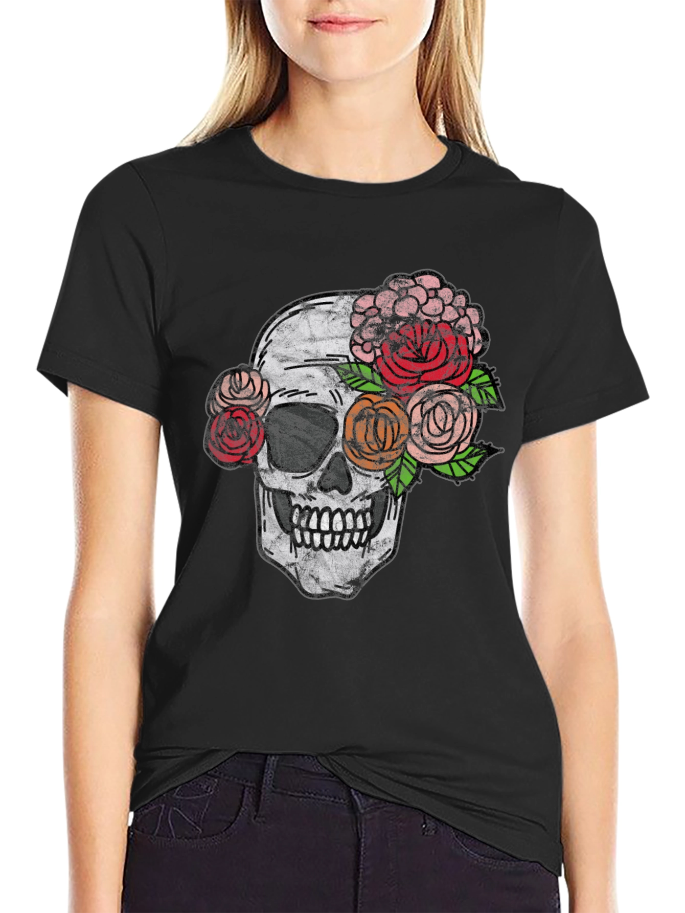 Skull & Roses Graphic Tee - Unisex Black T-Shirt