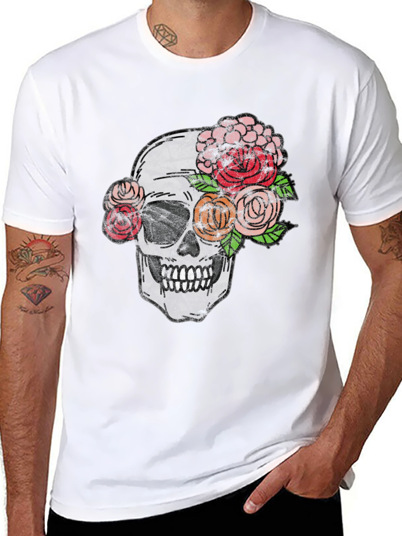 Skull & Roses Graphic Tee - Unisex Black T-Shirt