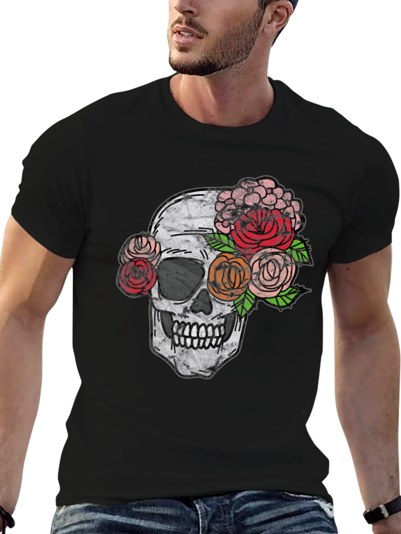 Skull & Roses Graphic Tee - Unisex Black T-Shirt