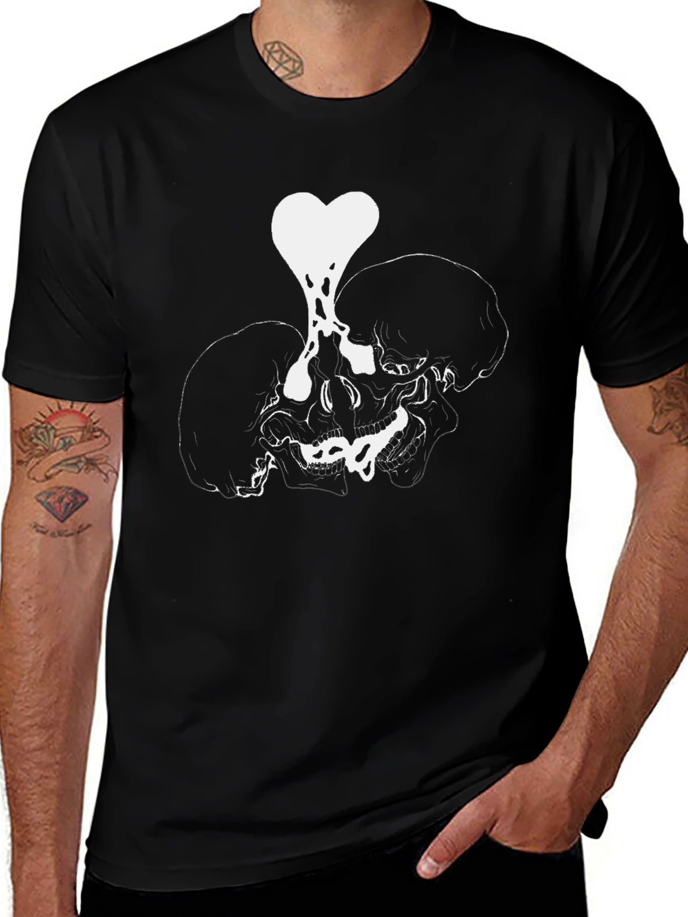Skull Heart Graphic Tee - Black
