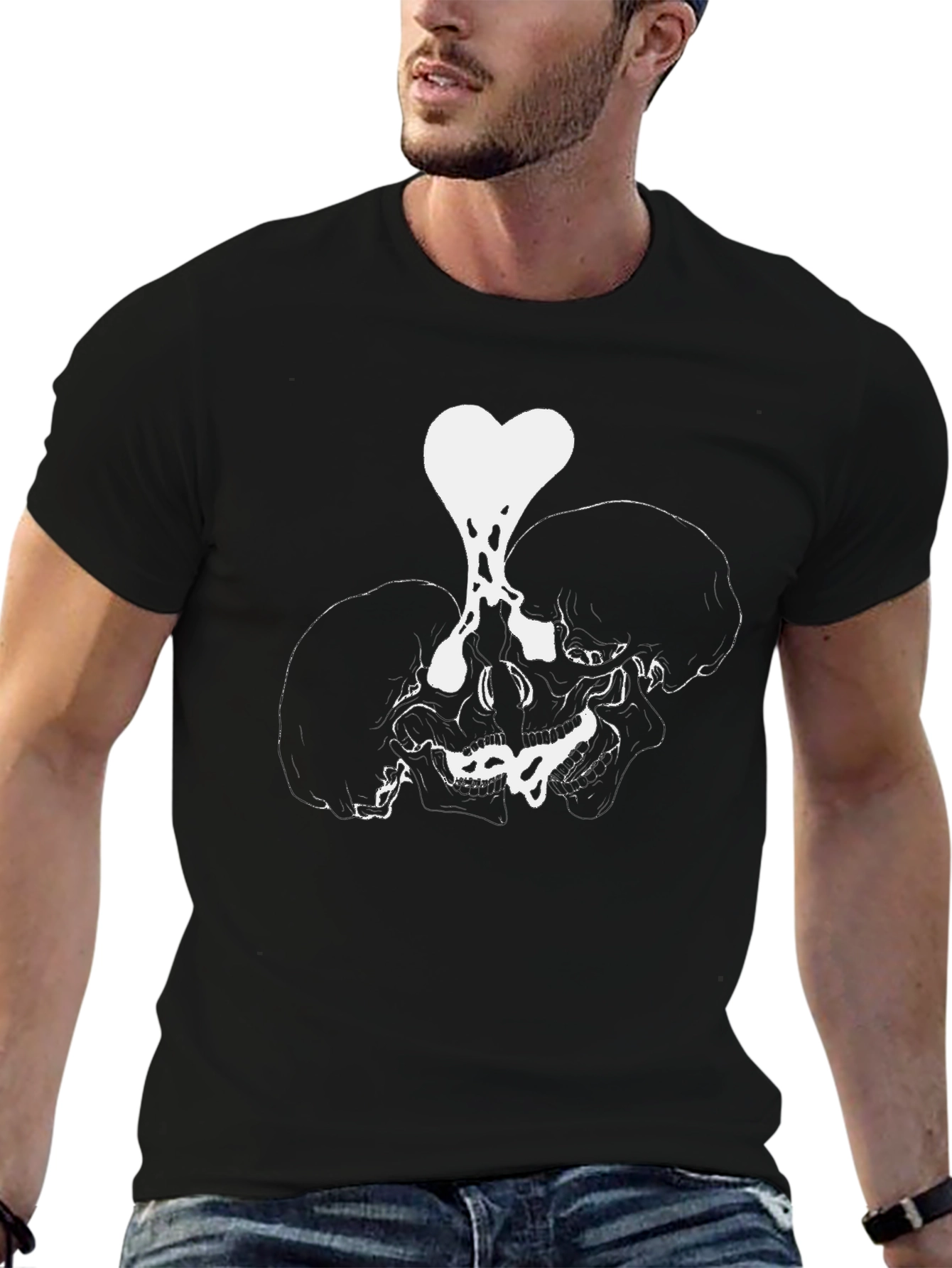 Skull Heart Graphic Tee - Black