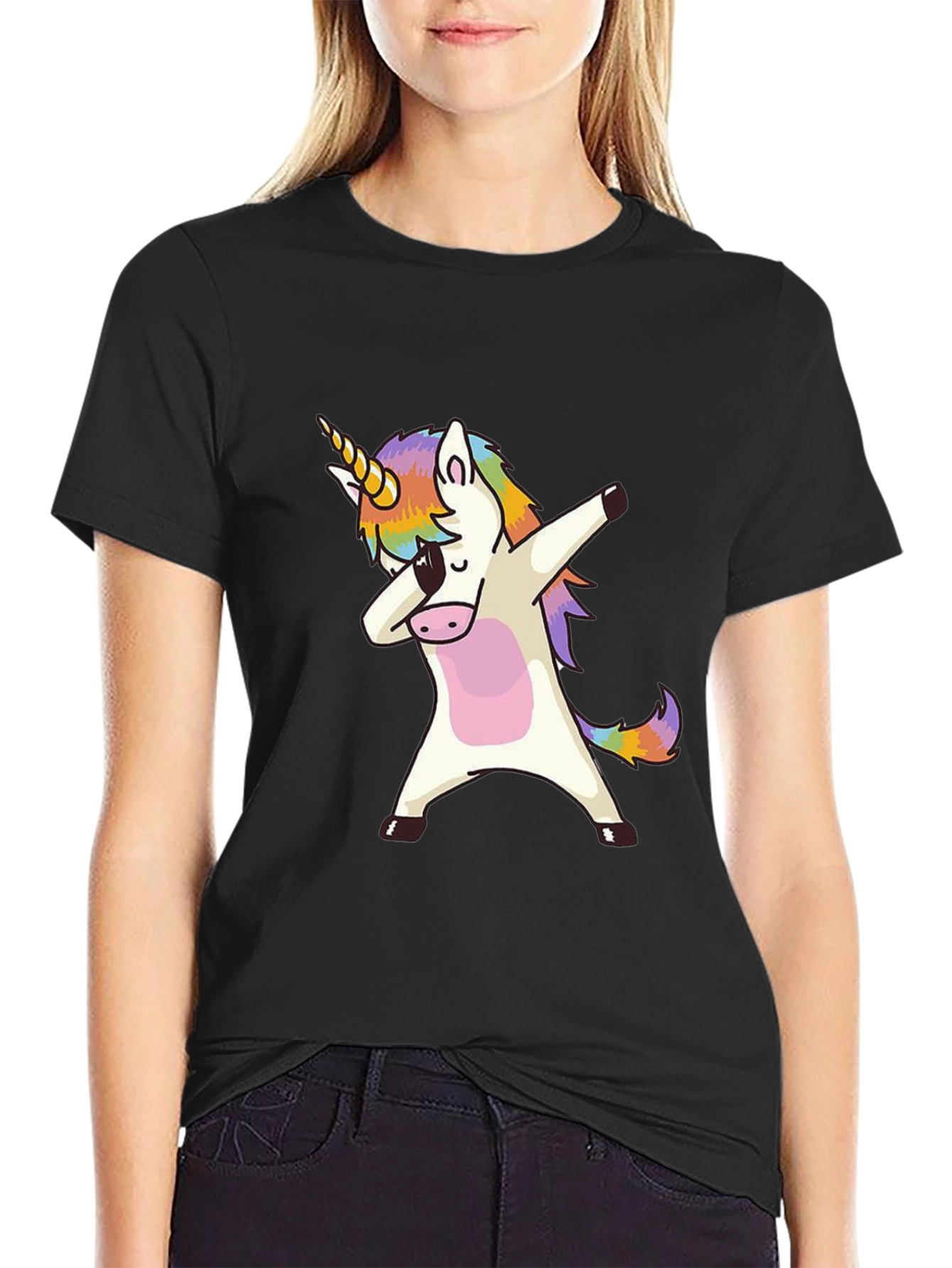 Dabbing Unicorn Graphic Tee - Black