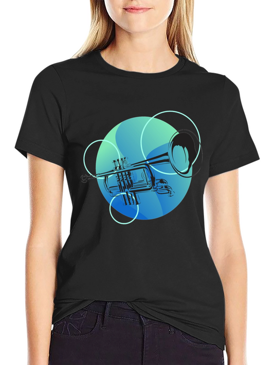 Abstract Trumpet Graphic Black T-Shirt