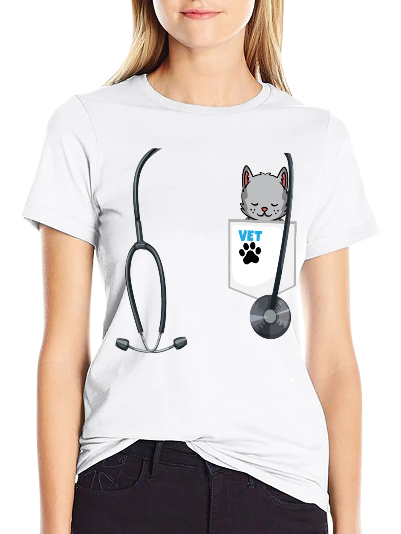 Vet Cat Pocket Graphic T-Shirt