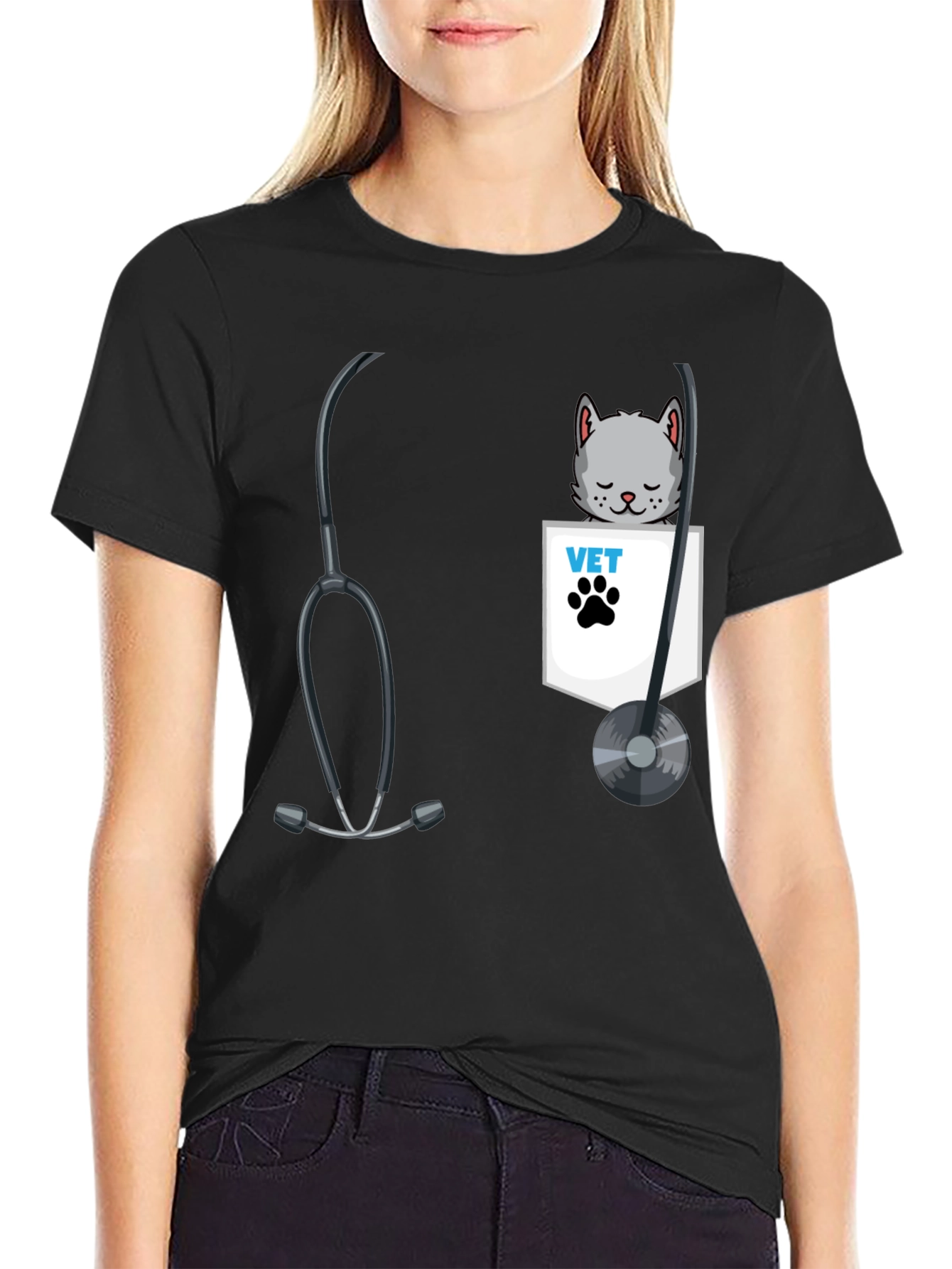 Vet Cat Pocket Graphic T-Shirt