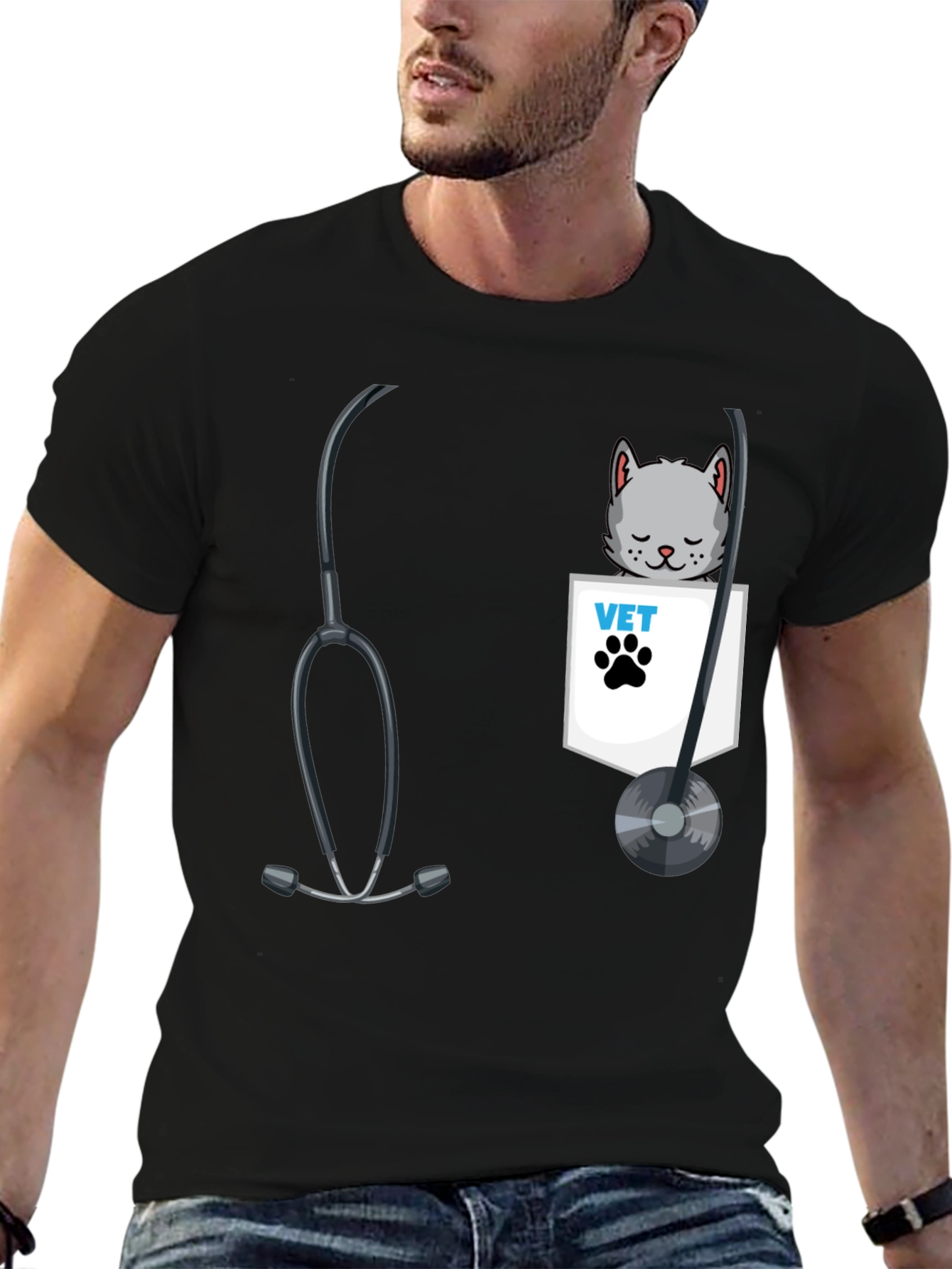 Vet Cat Pocket Graphic T-Shirt