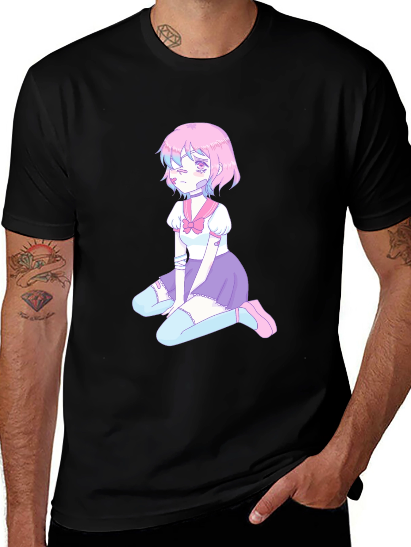 Anime Girl Graphic Tee - Black