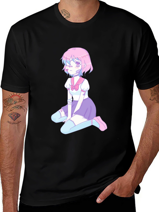 Anime Girl Graphic Tee - Black