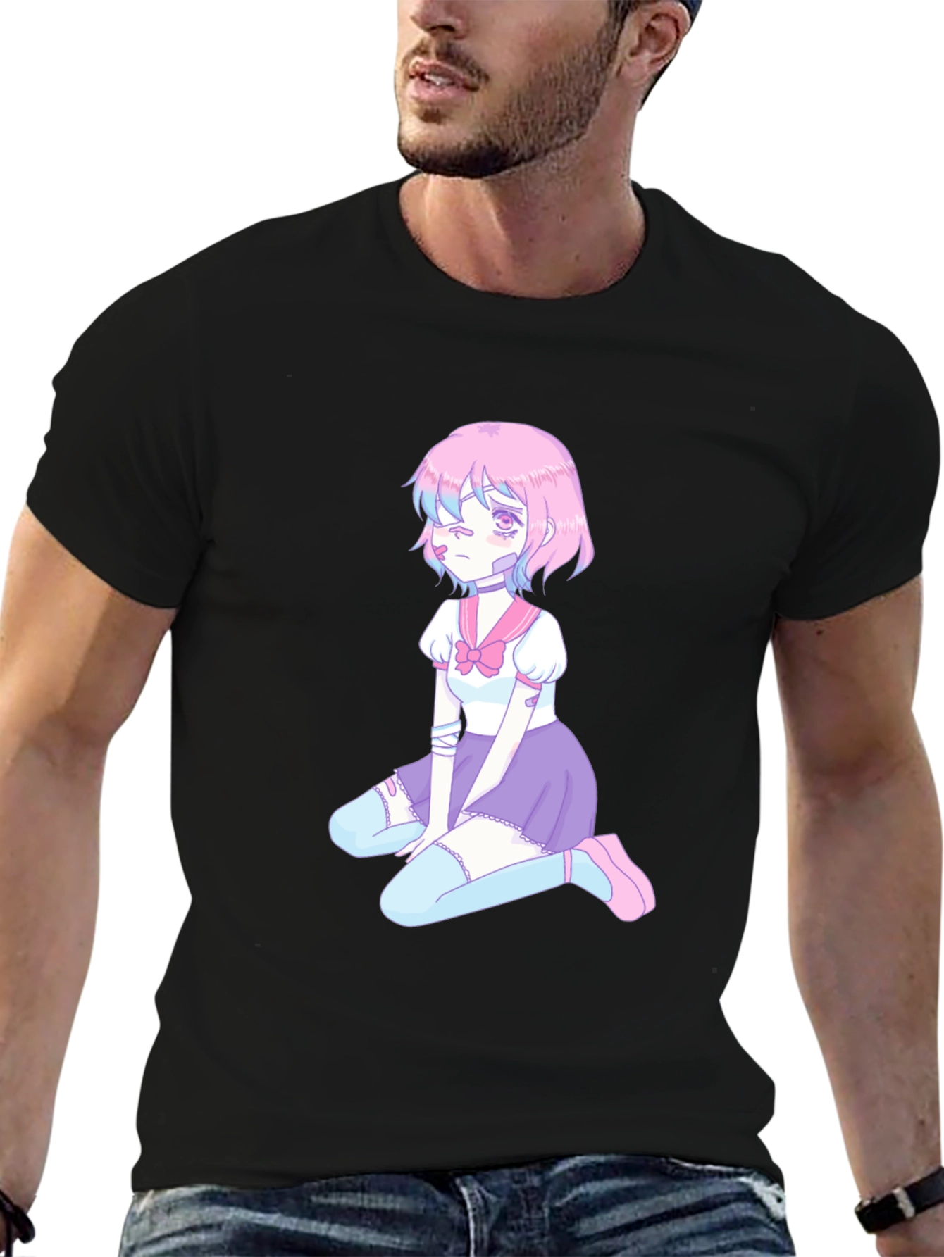 Anime Girl Graphic Tee - Black