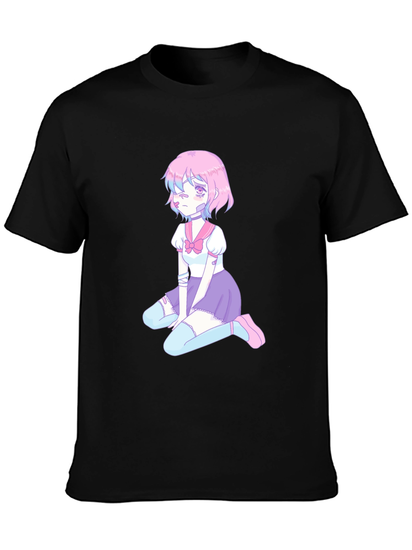 Anime Girl Graphic Tee - Black
