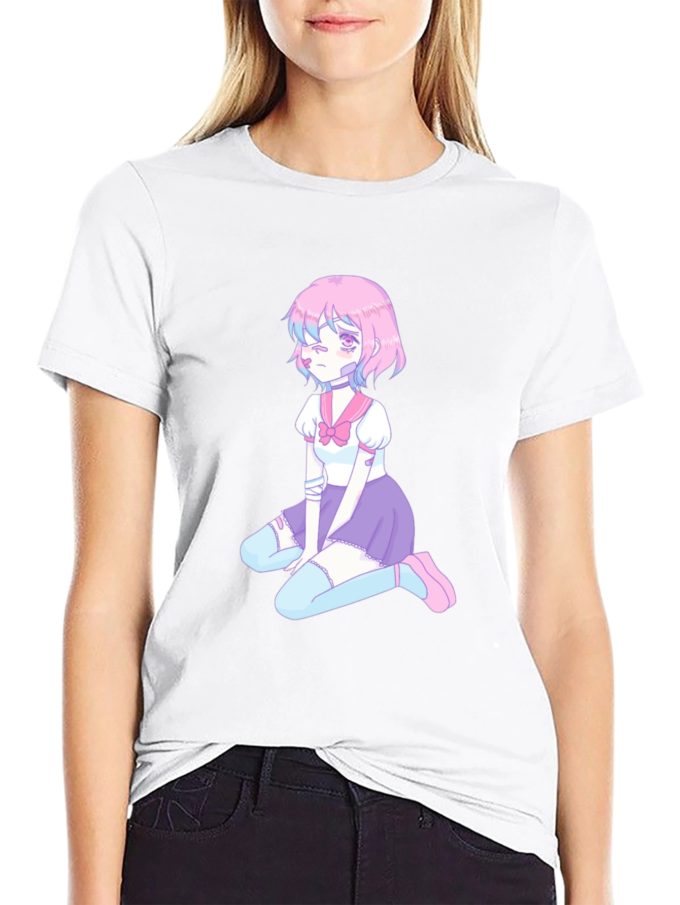 Anime Girl Graphic Tee - Black