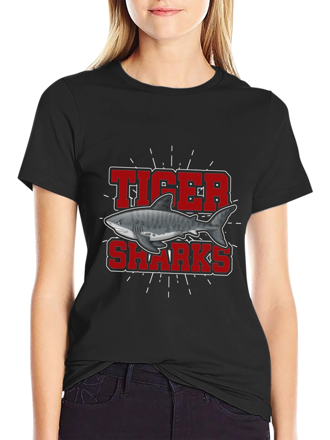 Tiger Sharks Graphic Tee - Black Cotton T-Shirt