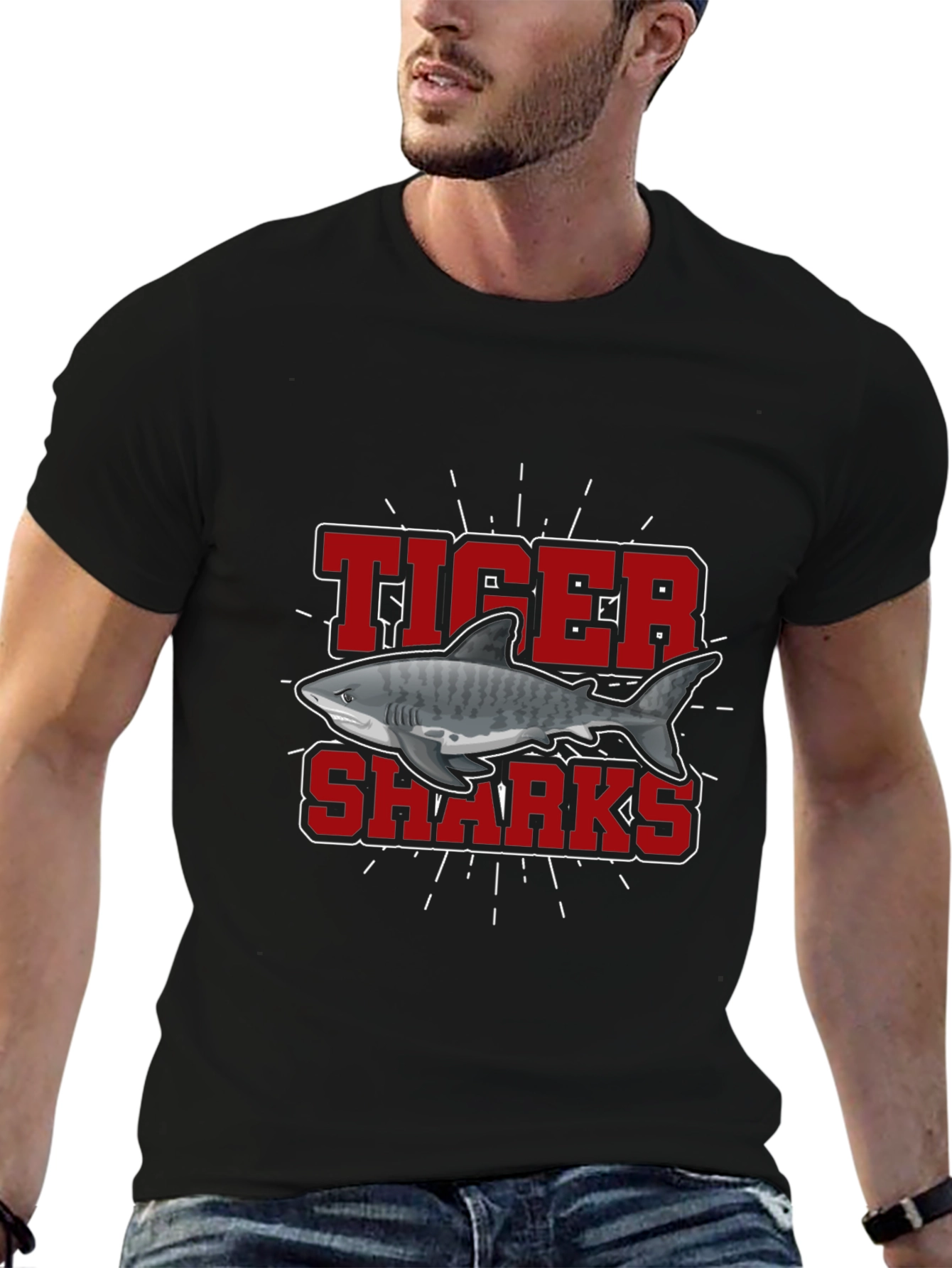 Tiger Sharks Graphic Tee - Black Cotton T-Shirt