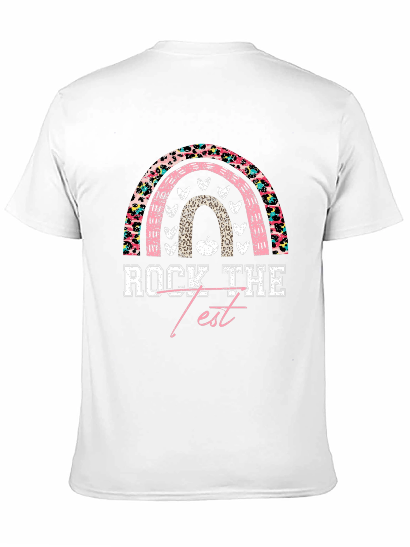 Rock The Test Rainbow Leopard Print Teacher T-Shirt