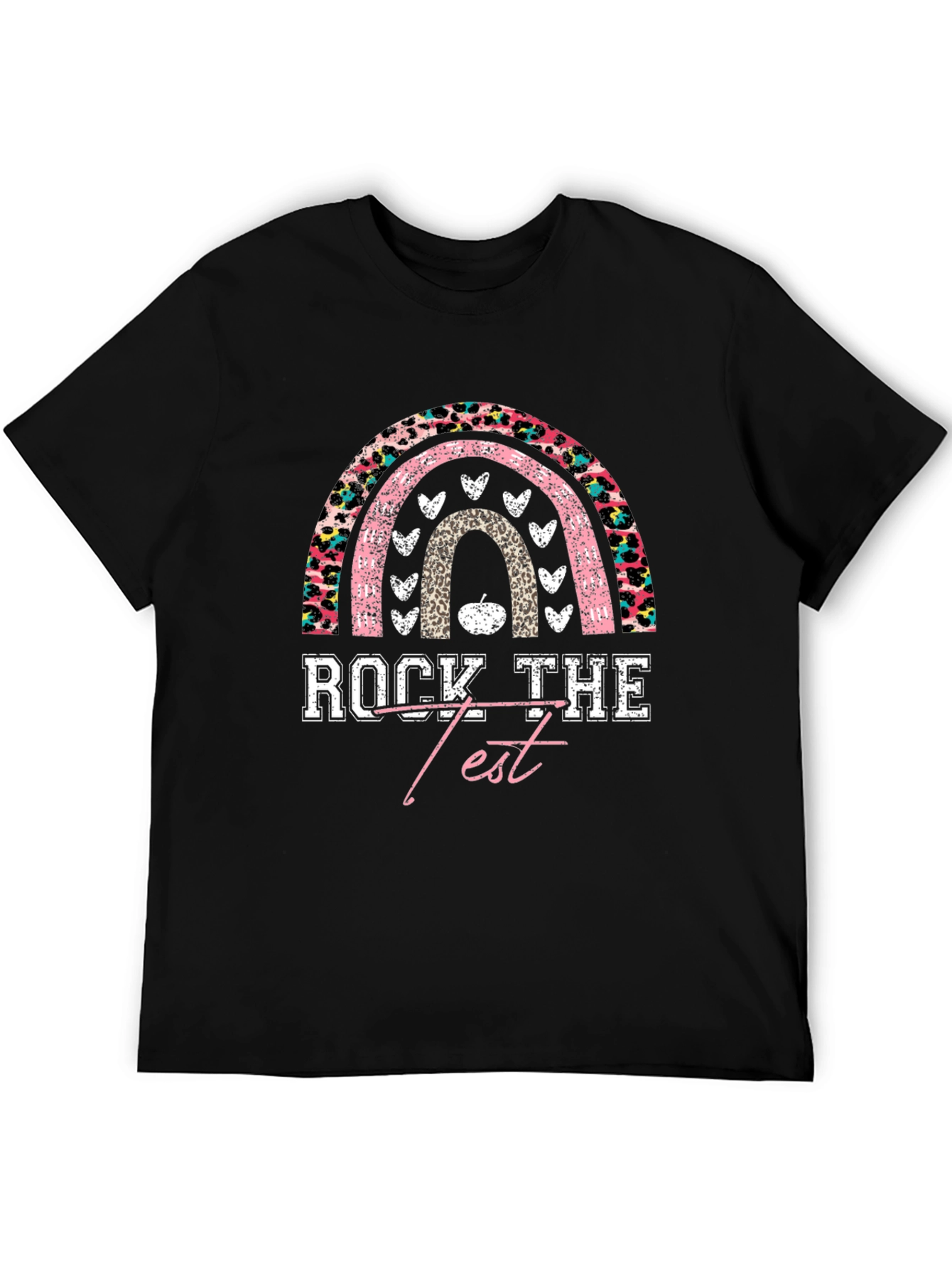 Rock The Test Rainbow Leopard Print Teacher T-Shirt