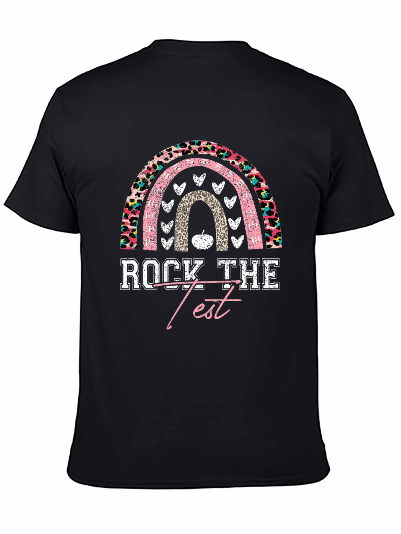 Rock The Test Rainbow Leopard Print Teacher T-Shirt