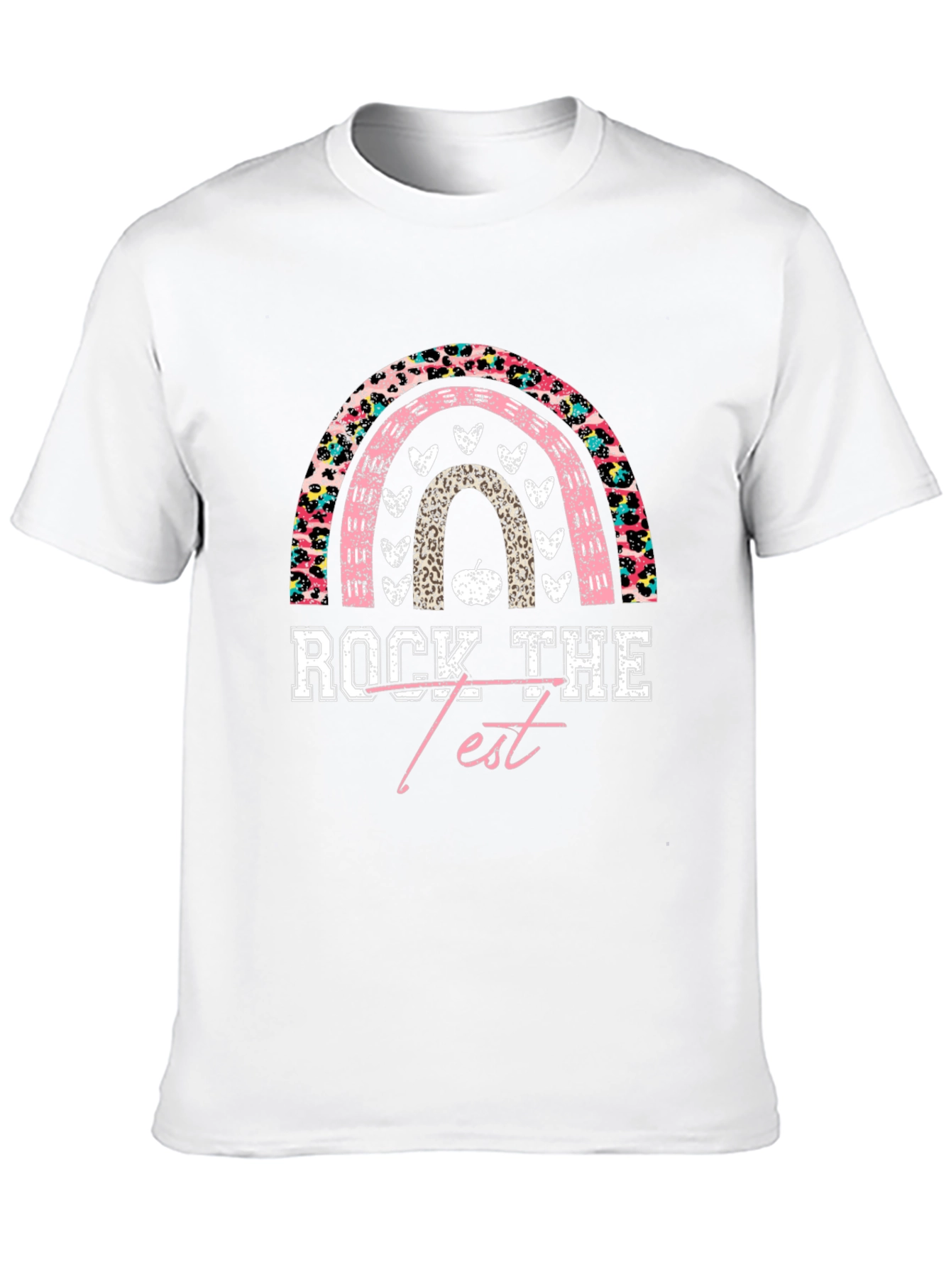 Rock The Test Rainbow Leopard Print Teacher T-Shirt