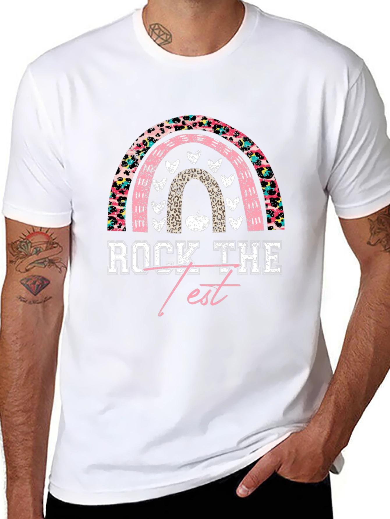 Rock The Test Rainbow Leopard Print Teacher T-Shirt