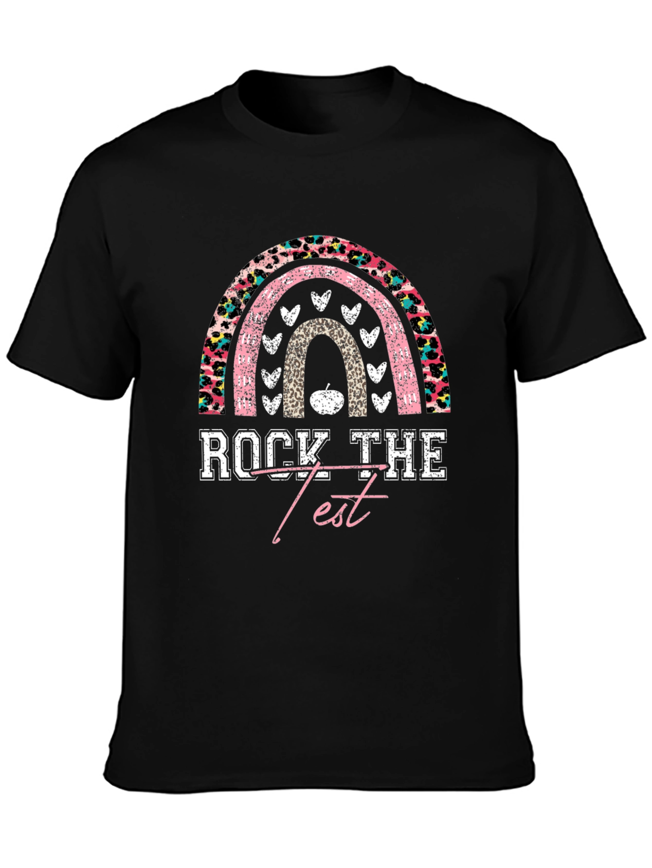 Rock The Test Rainbow Leopard Print Teacher T-Shirt