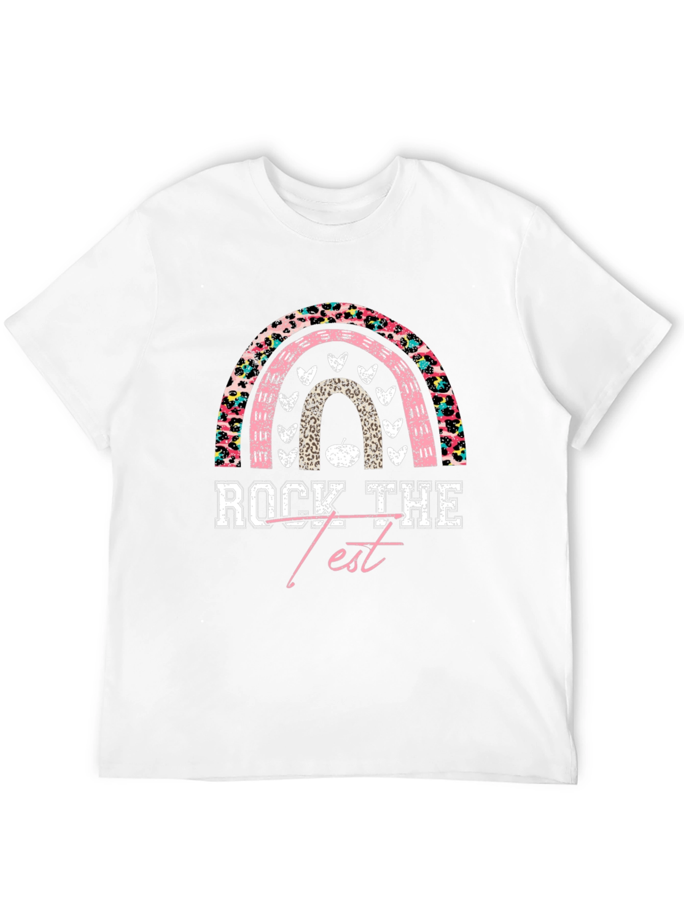 Rock The Test Rainbow Leopard Print Teacher T-Shirt
