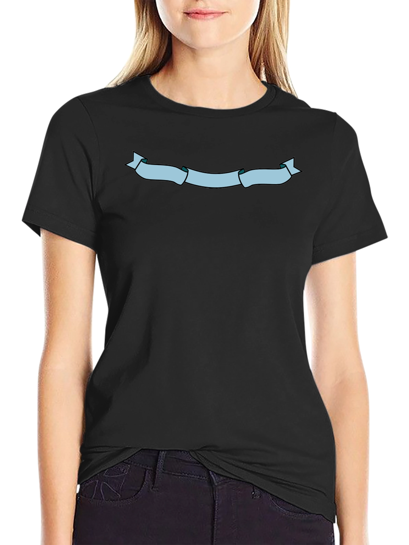 Mens Black T-Shirt with Light Blue Ribbon Graphic