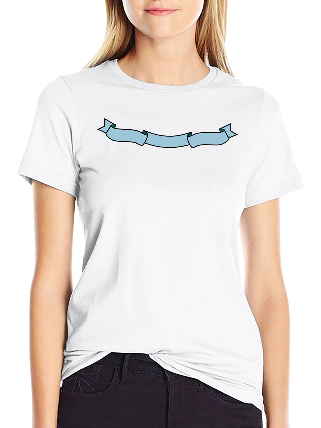 Mens Black T-Shirt with Light Blue Ribbon Graphic
