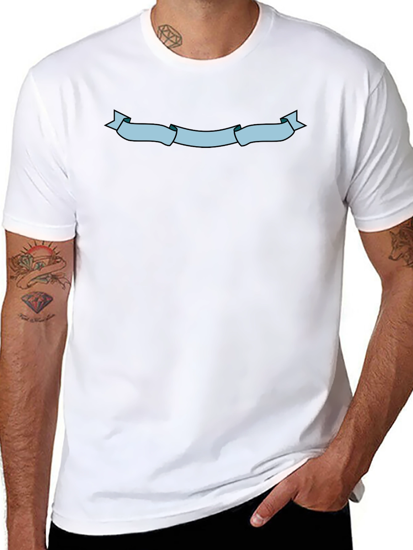 Mens Black T-Shirt with Light Blue Ribbon Graphic