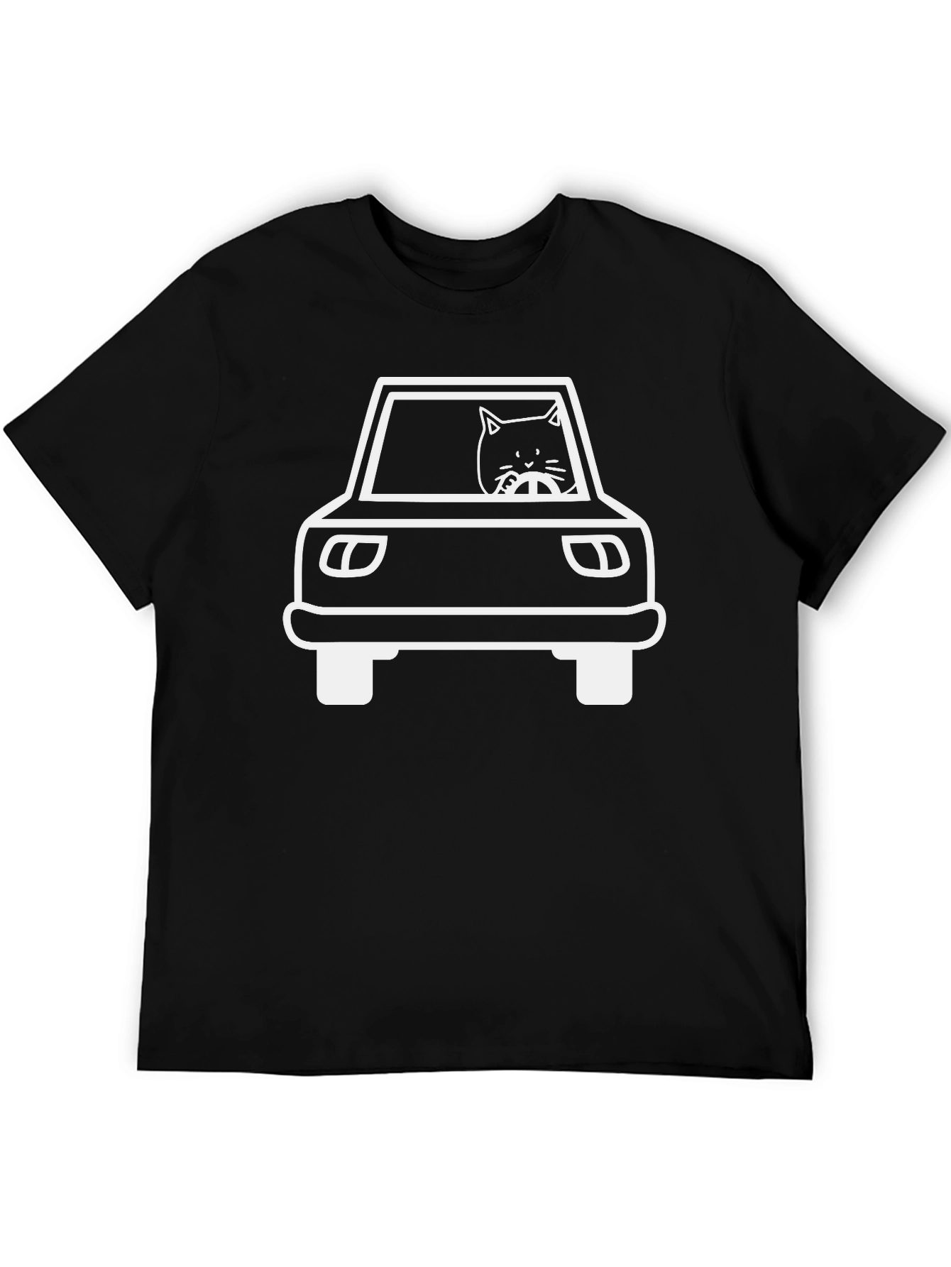 Cat Driving Car Graphic Tee - Black