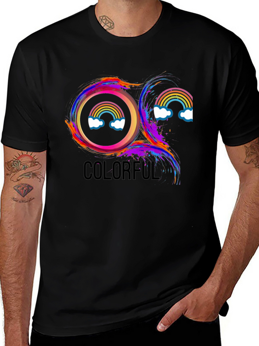 Colorful Rainbow Graphic Tee - Stylish Black T-Shirt
