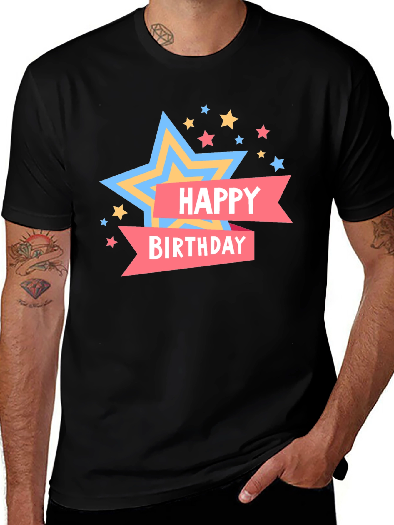 Happy Birthday Star T-Shirt - Black