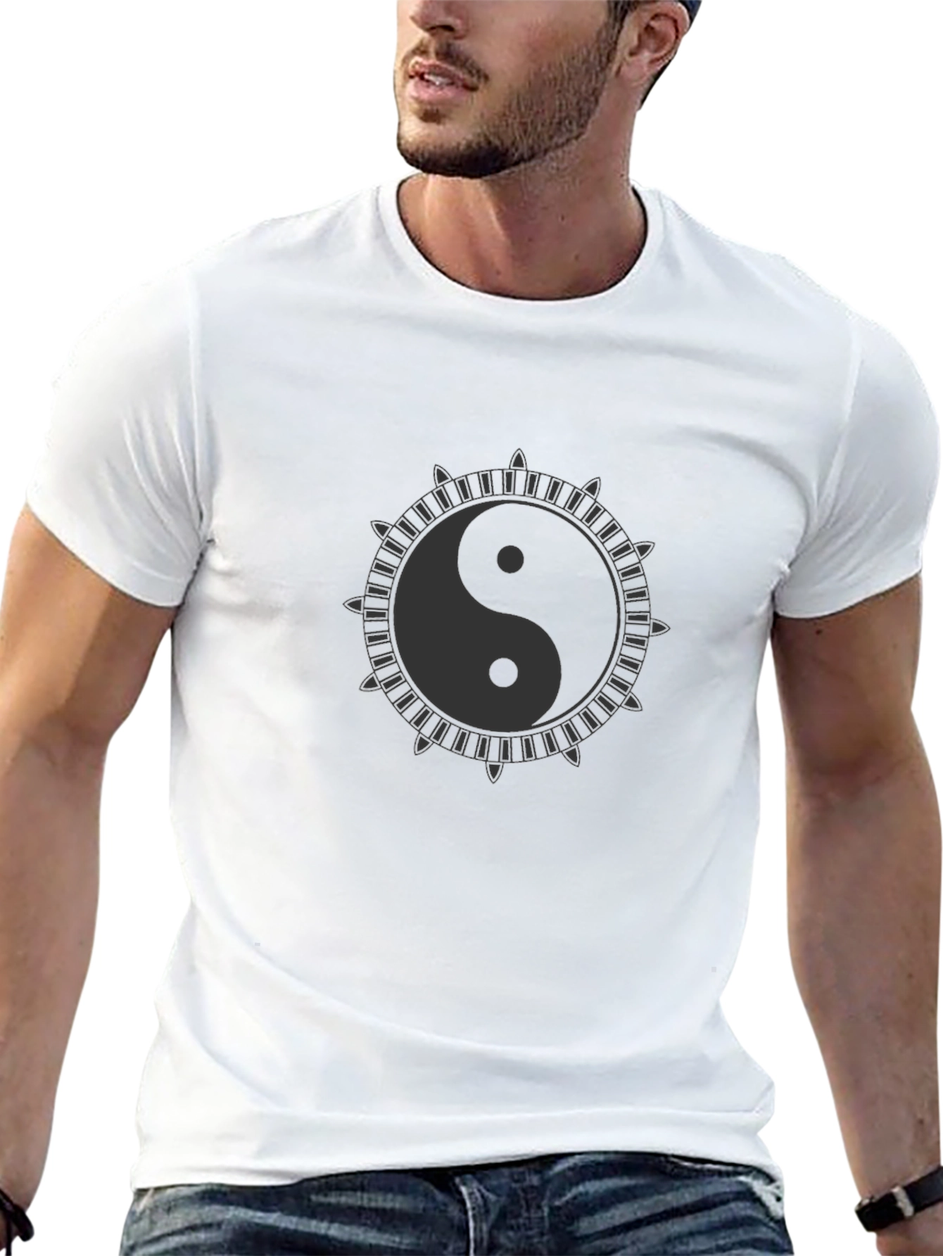 Yin Yang Symbol Graphic Print Black T-Shirt