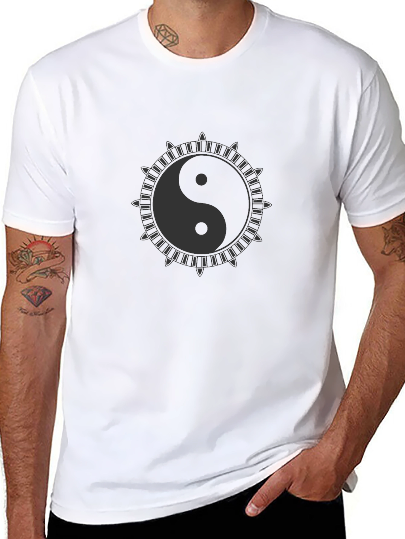 Yin Yang Symbol Graphic Print Black T-Shirt