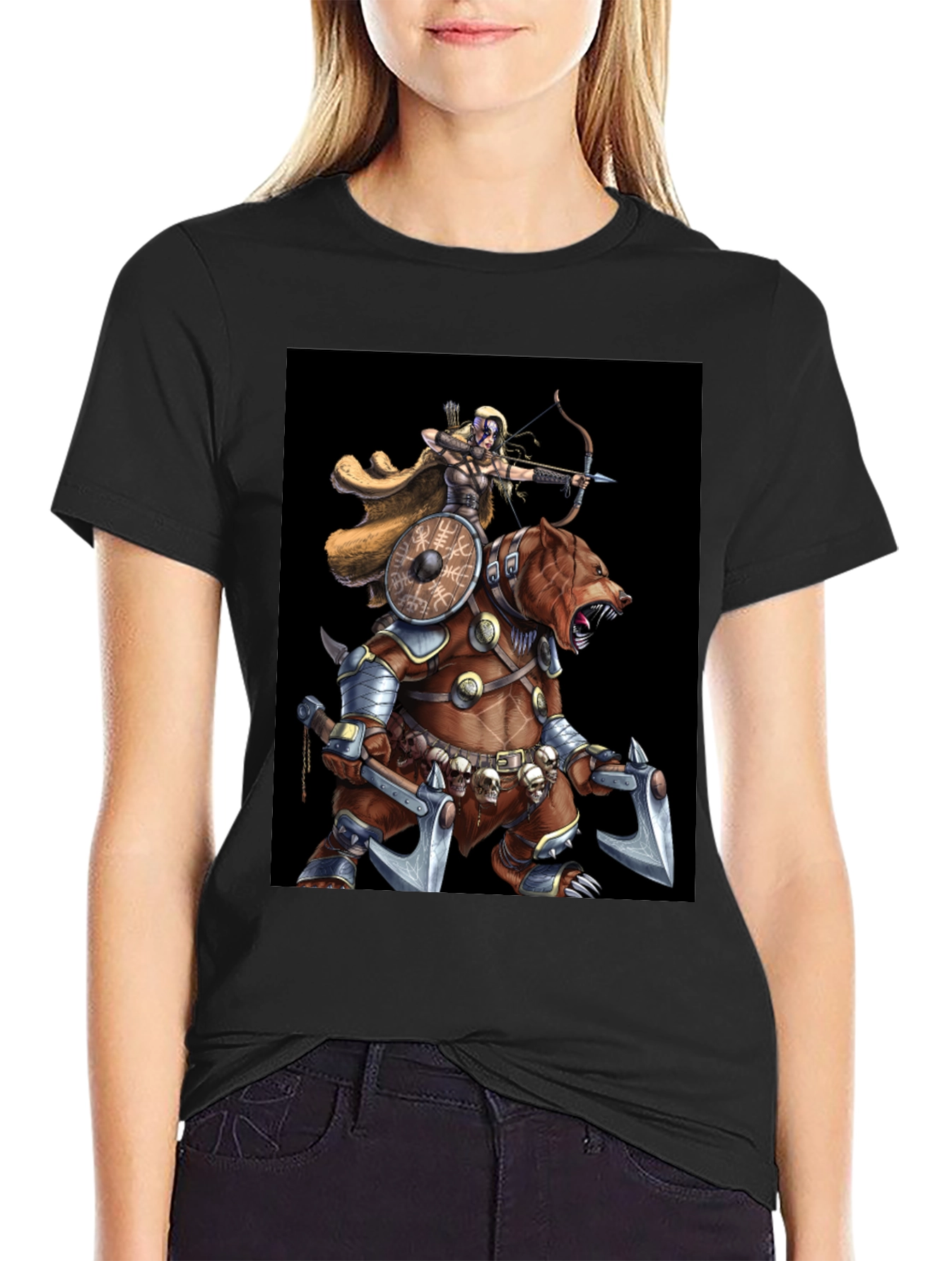 Viking Archer Warrior Riding Armored Bear T-Shirt