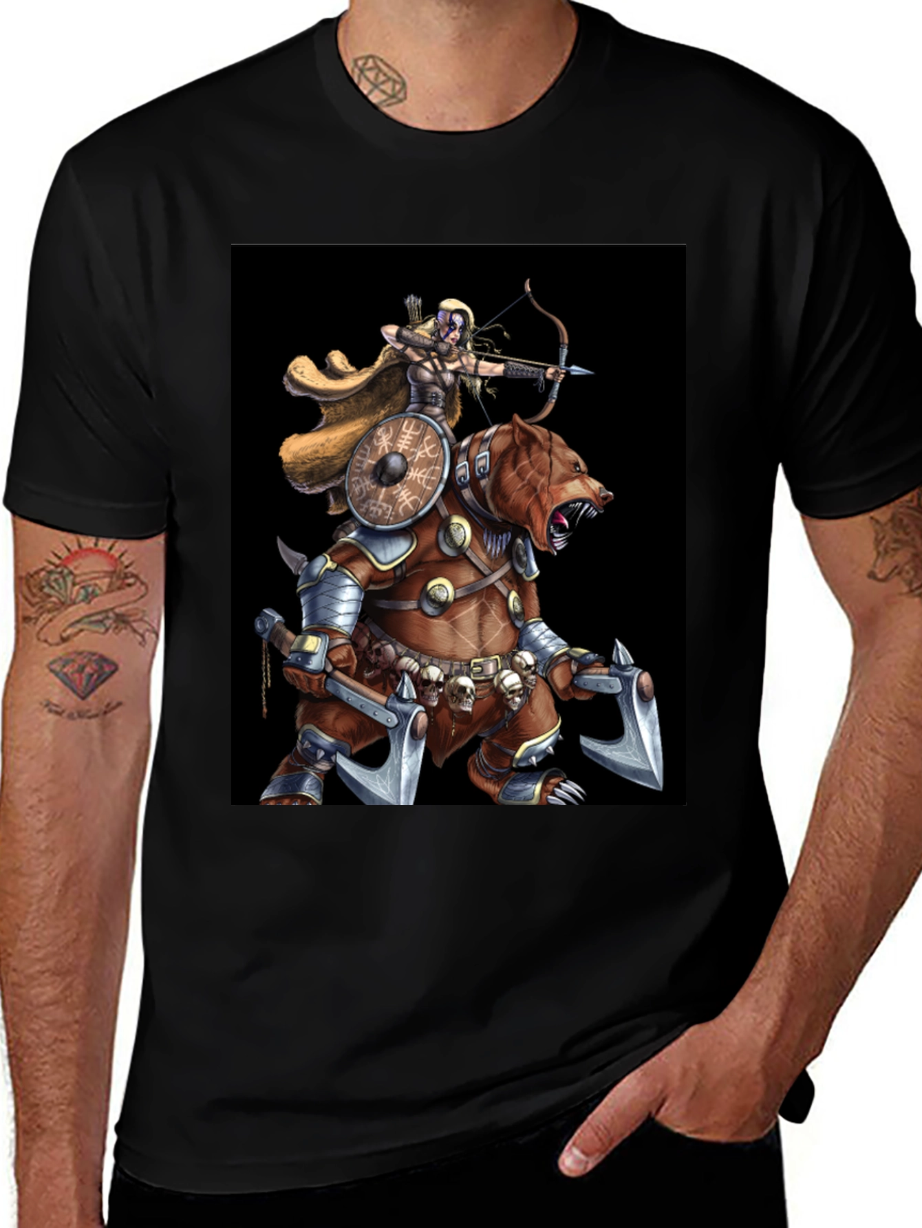 Viking Archer Warrior Riding Armored Bear T-Shirt