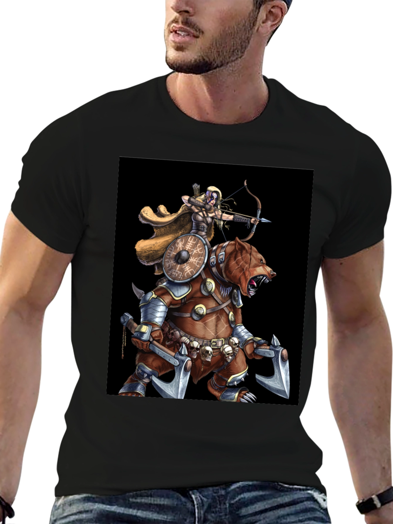 Viking Archer Warrior Riding Armored Bear T-Shirt