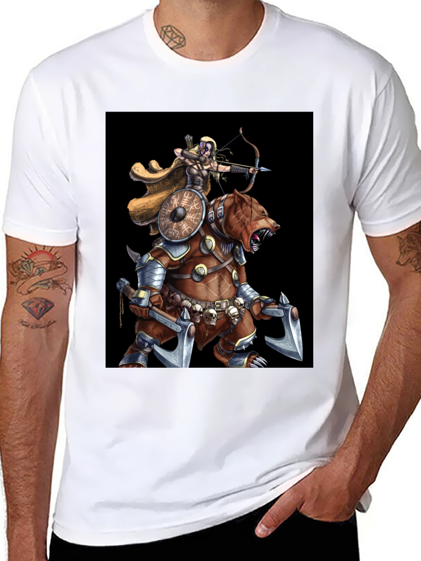 Viking Archer Warrior Riding Armored Bear T-Shirt