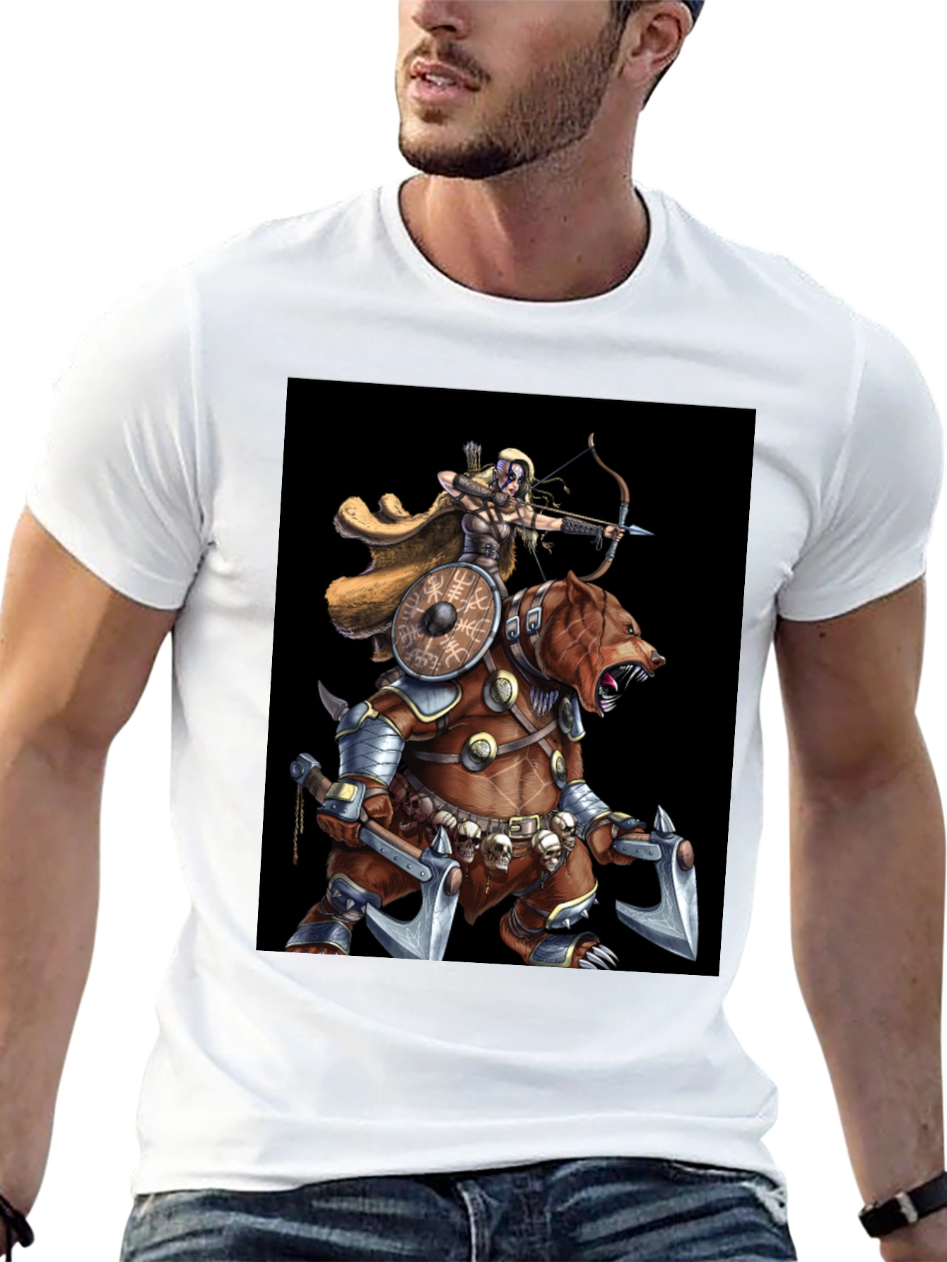 Viking Archer Warrior Riding Armored Bear T-Shirt