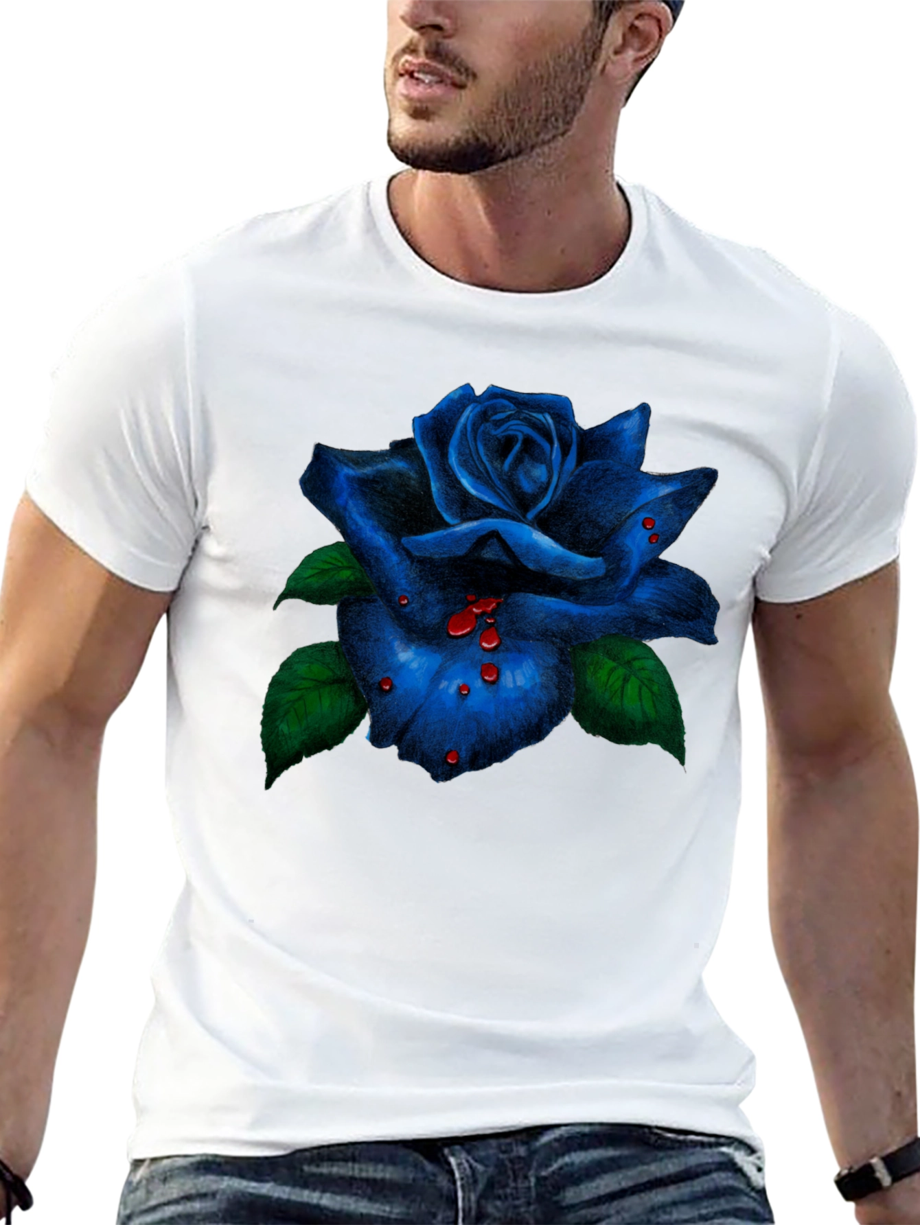 Blue Rose Graphic Tee - Mens Black T-Shirt