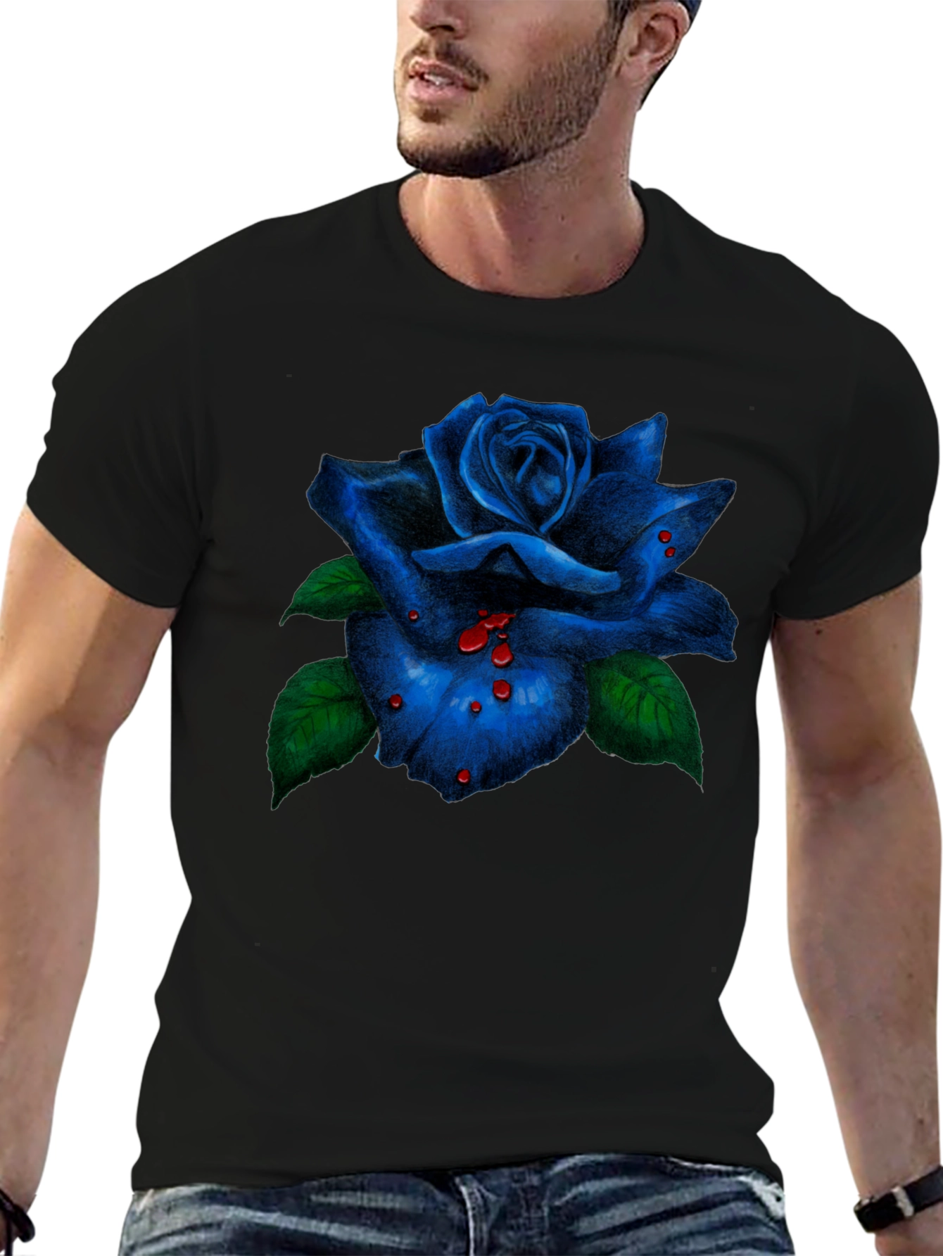 Blue Rose Graphic Tee - Mens Black T-Shirt