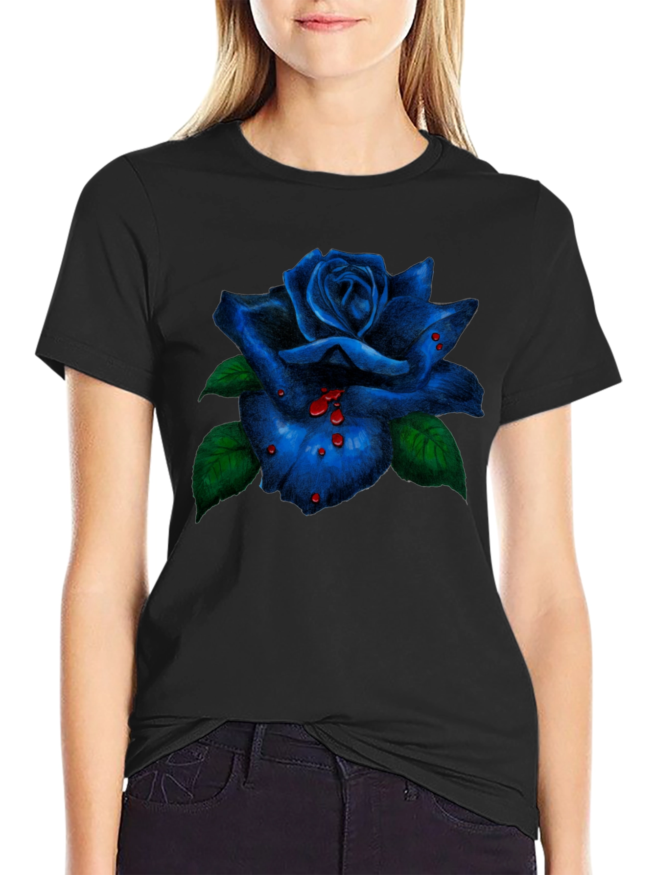 Blue Rose Graphic Tee - Mens Black T-Shirt