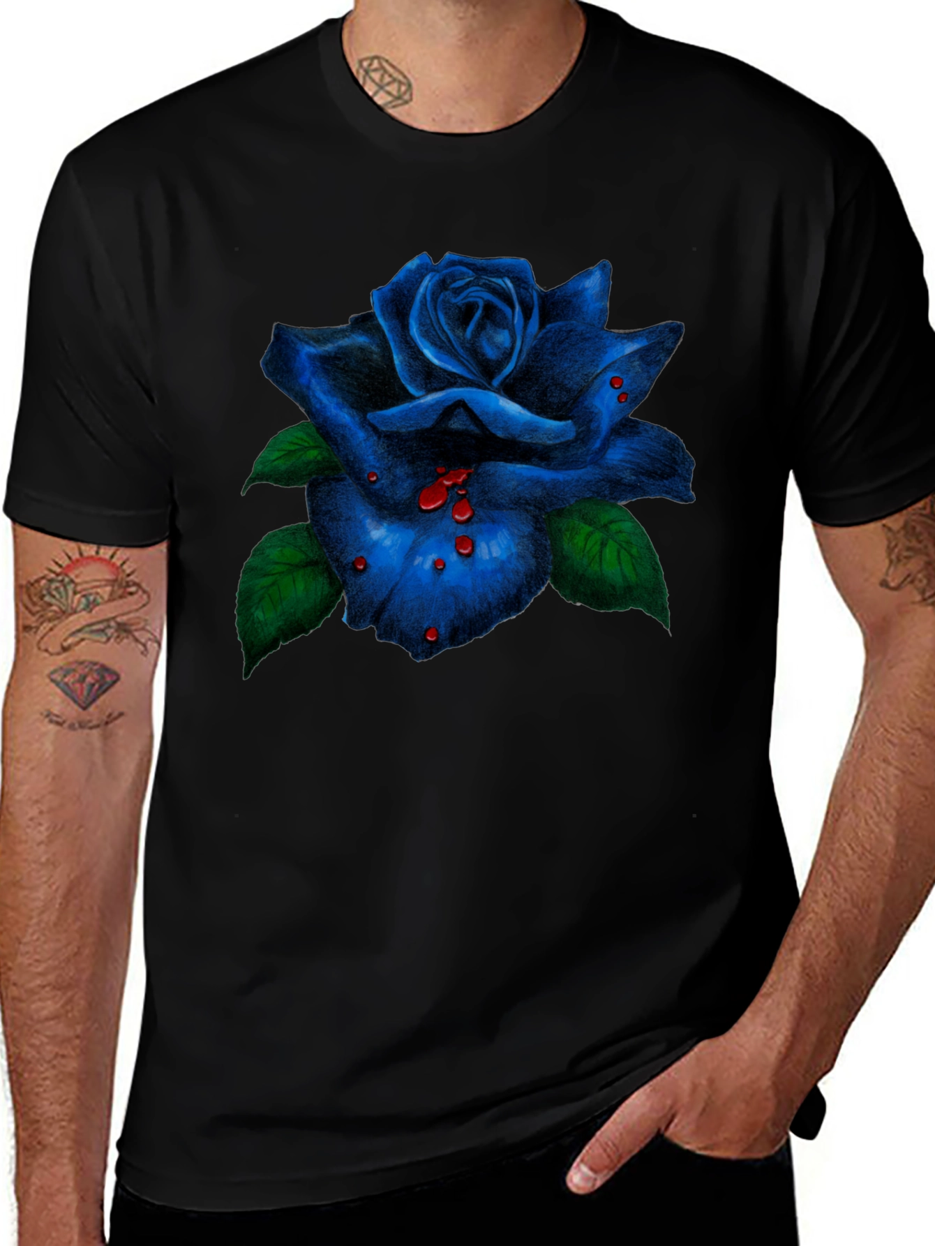 Blue Rose Graphic Tee - Mens Black T-Shirt
