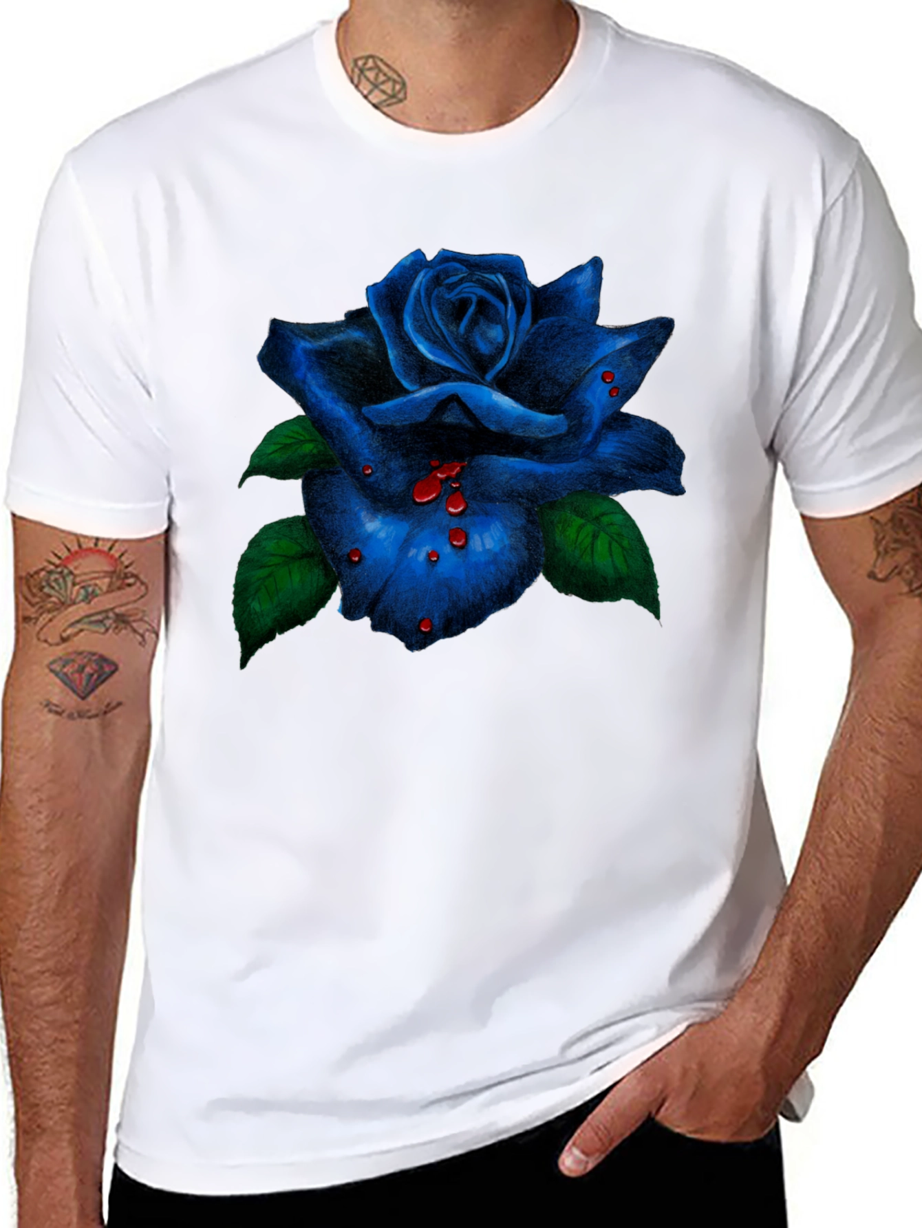 Blue Rose Graphic Tee - Mens Black T-Shirt