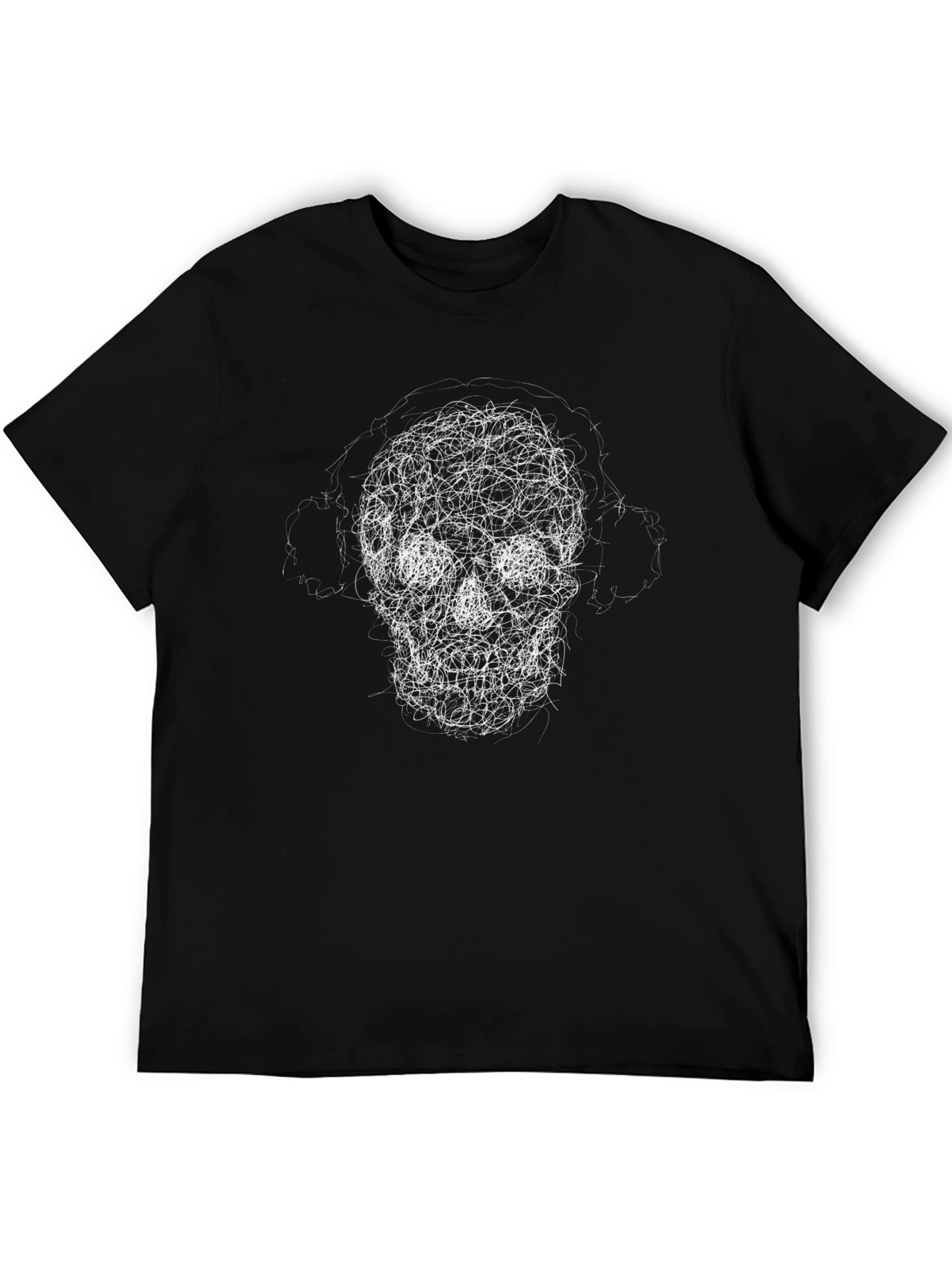 Skull Scribble Graphic Tee - Black Cotton Casual Shirt