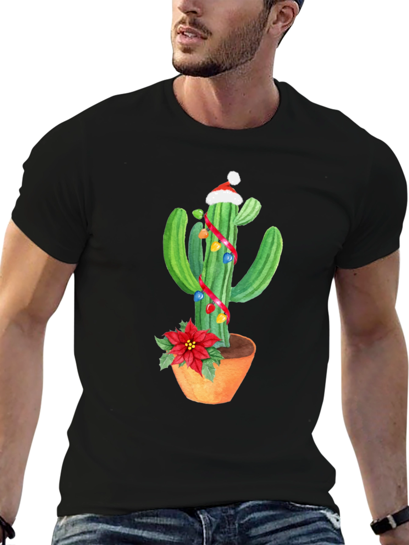 Festive Cactus Graphic Tee - Holiday Cheer!