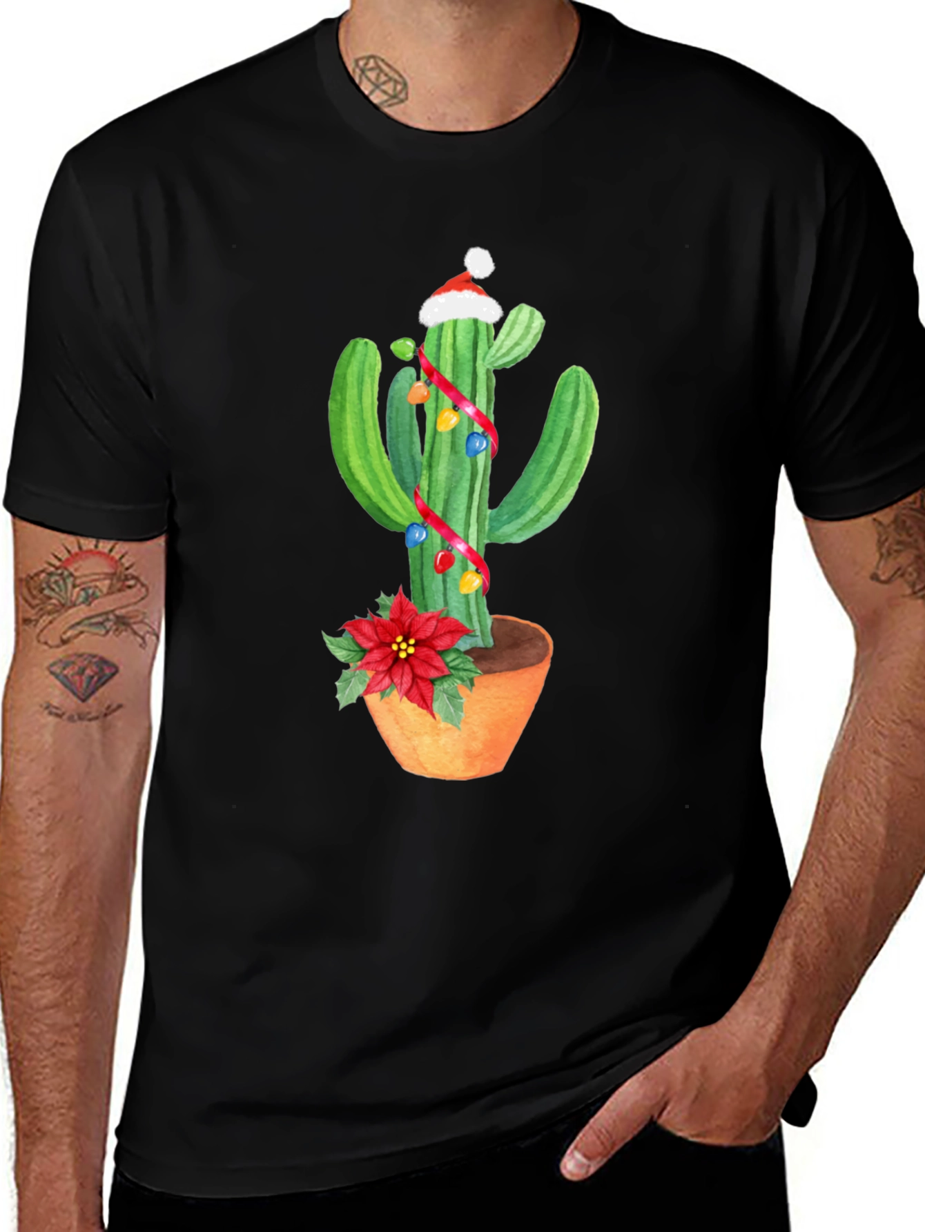 Festive Cactus Graphic Tee - Holiday Cheer!