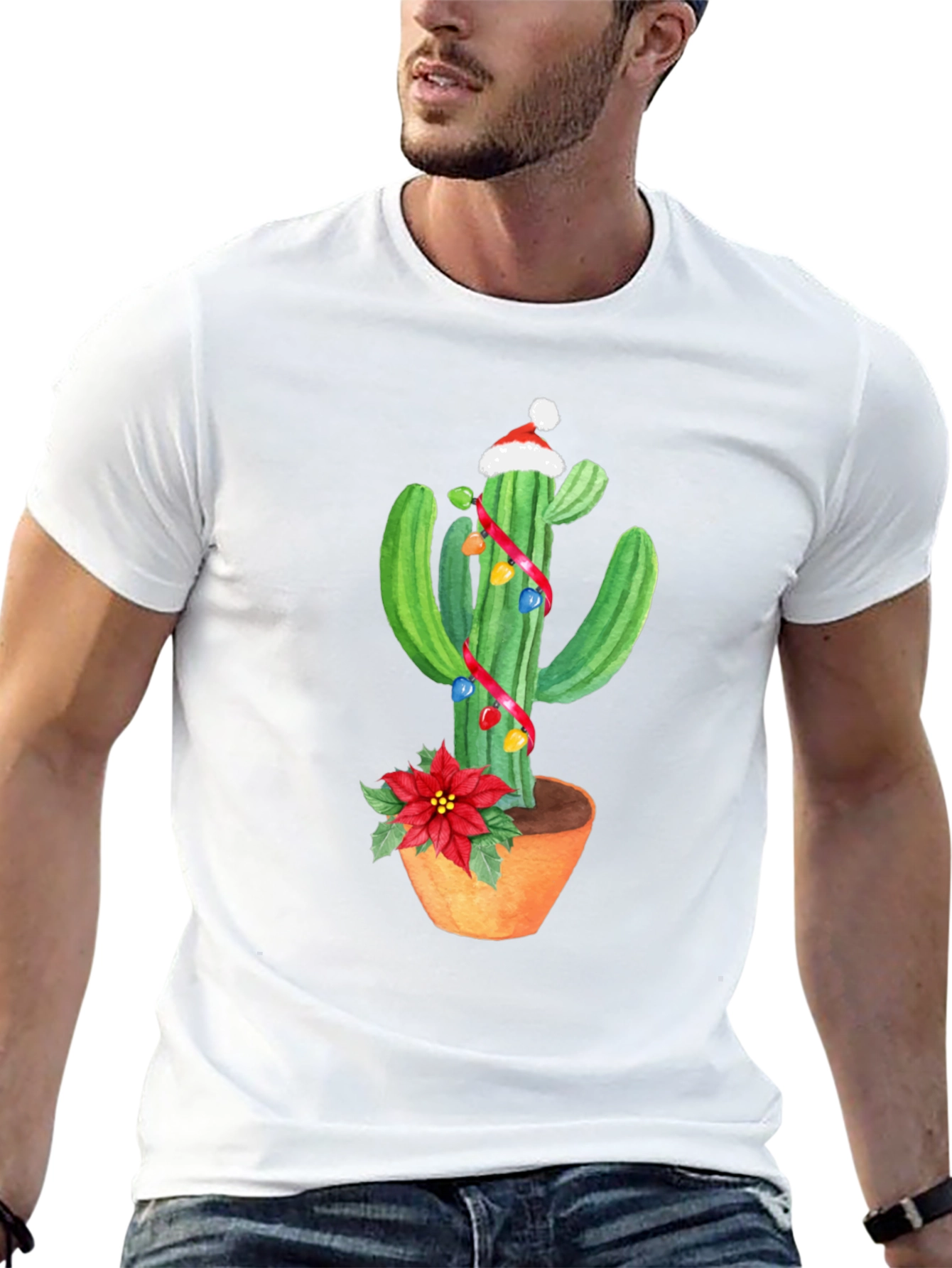Festive Cactus Graphic Tee - Holiday Cheer!