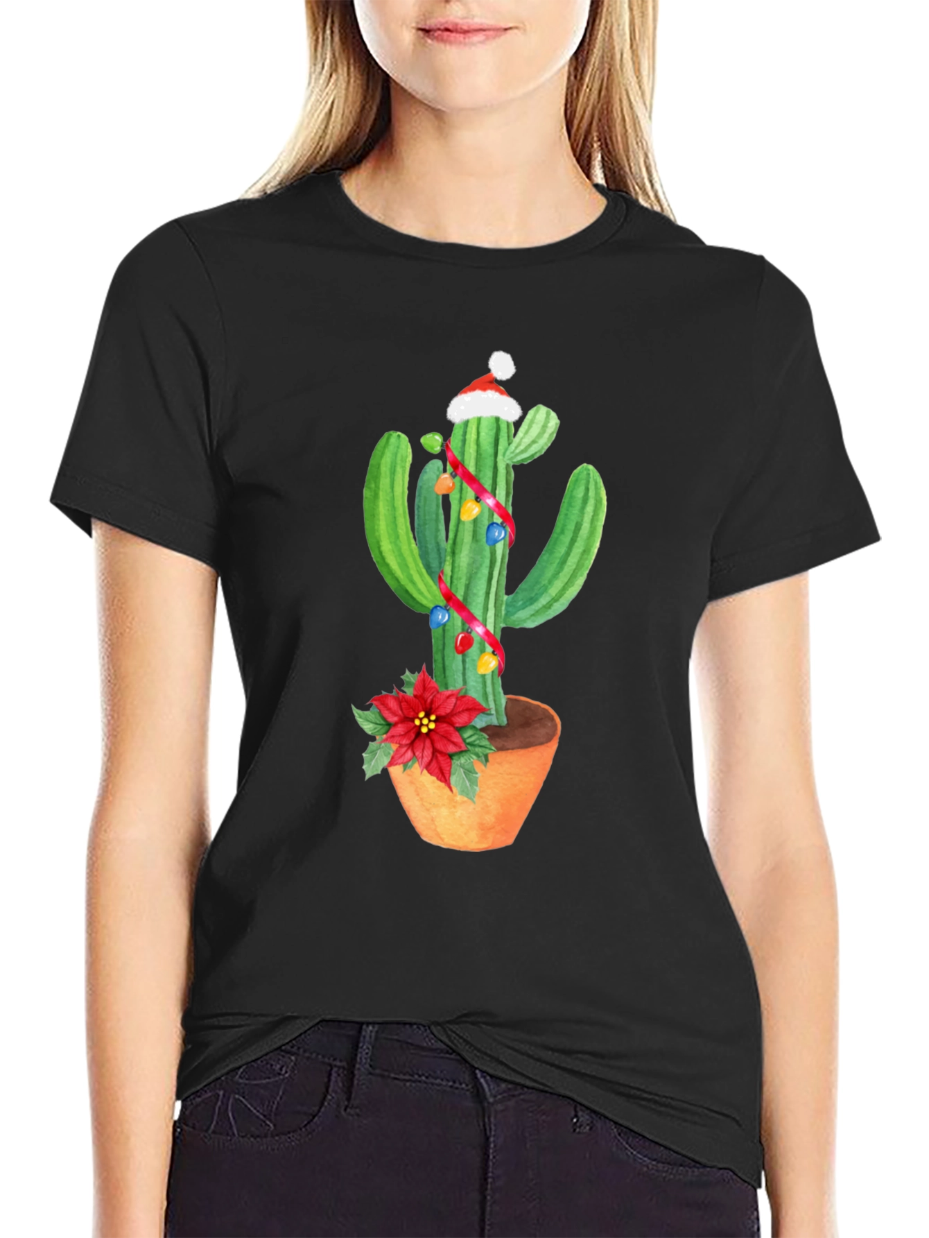 Festive Cactus Graphic Tee - Holiday Cheer!