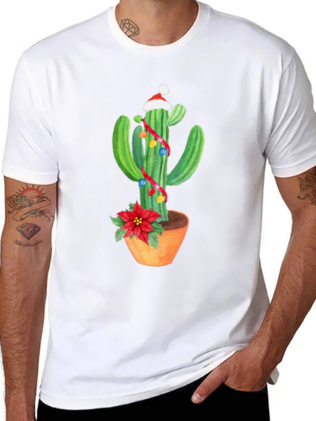 Festive Cactus Graphic Tee - Holiday Cheer!