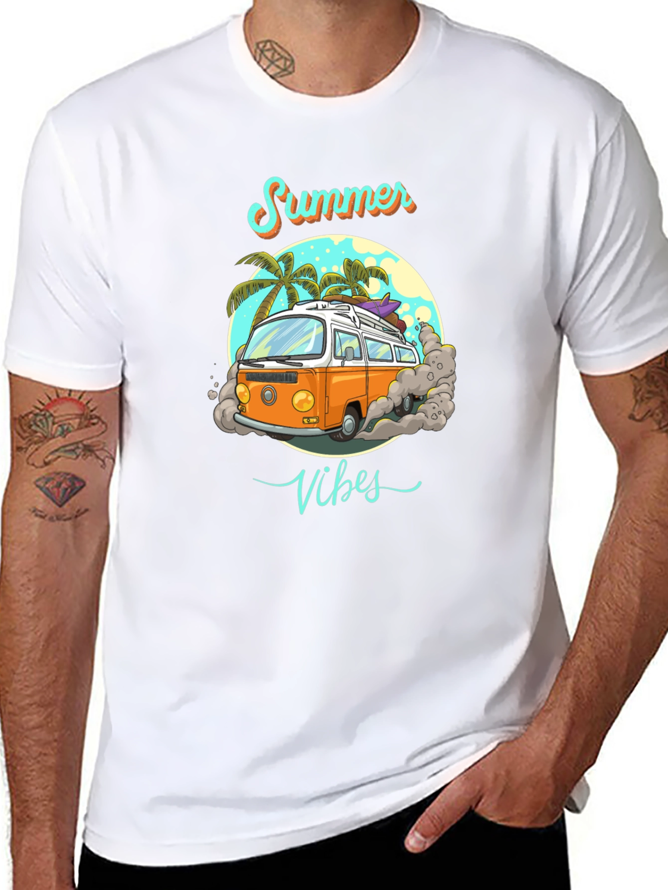 Summer Vibes Retro Van Graphic Tee - Black